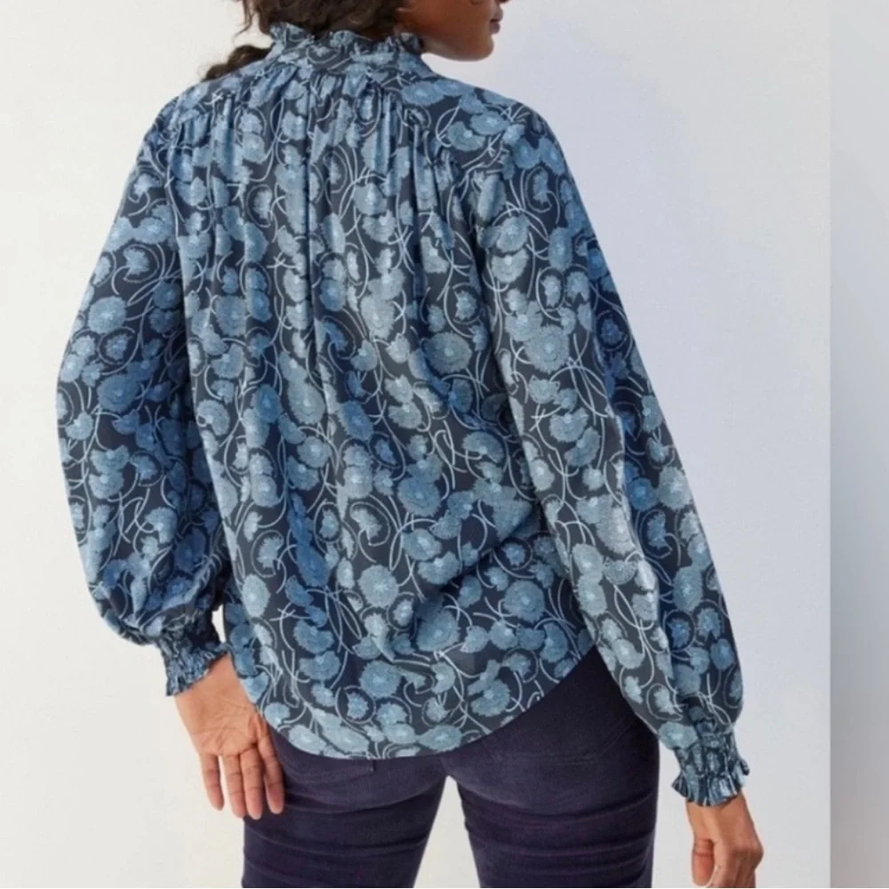 Anthropologie Peasant Blouse Maeve Collette Blue Floral Design Sz MEDIUM NEW - Picture 2 of 9